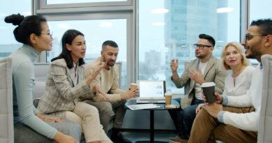 Diverse group of people in a modern office meeting